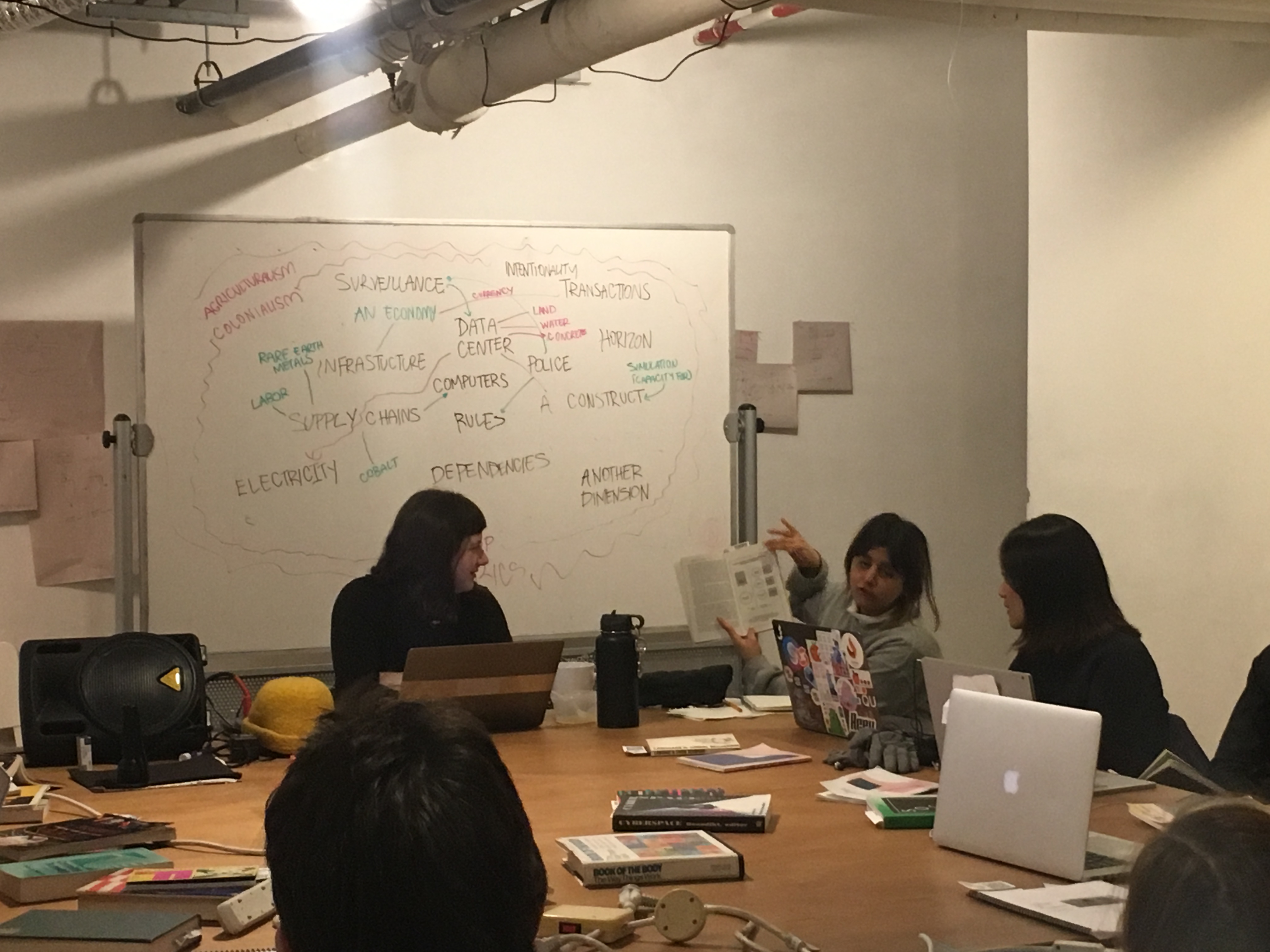 "Yasmeen showing the class a book she picked up form the Cybernetics of Sex library and sharing it with the class."