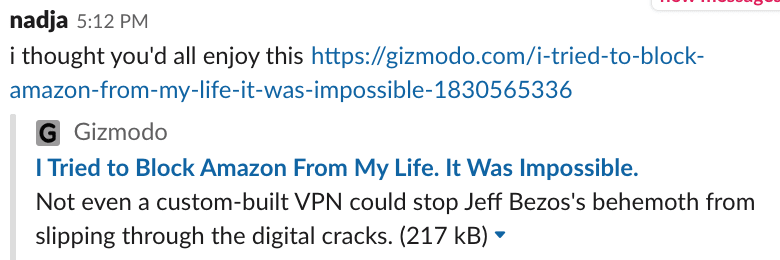 screenshot of link with title: I tried to block Amazon from my life. It was impossible.