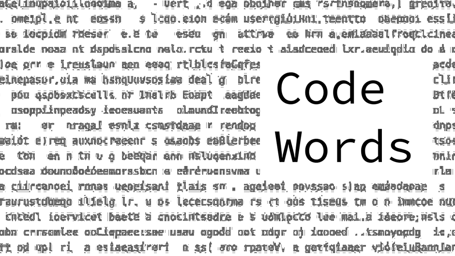 code words class logo, illegible text shapes in the background 