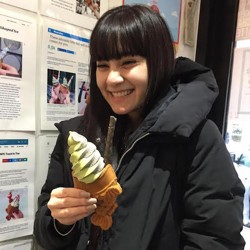 Celine Katzman holding dessert