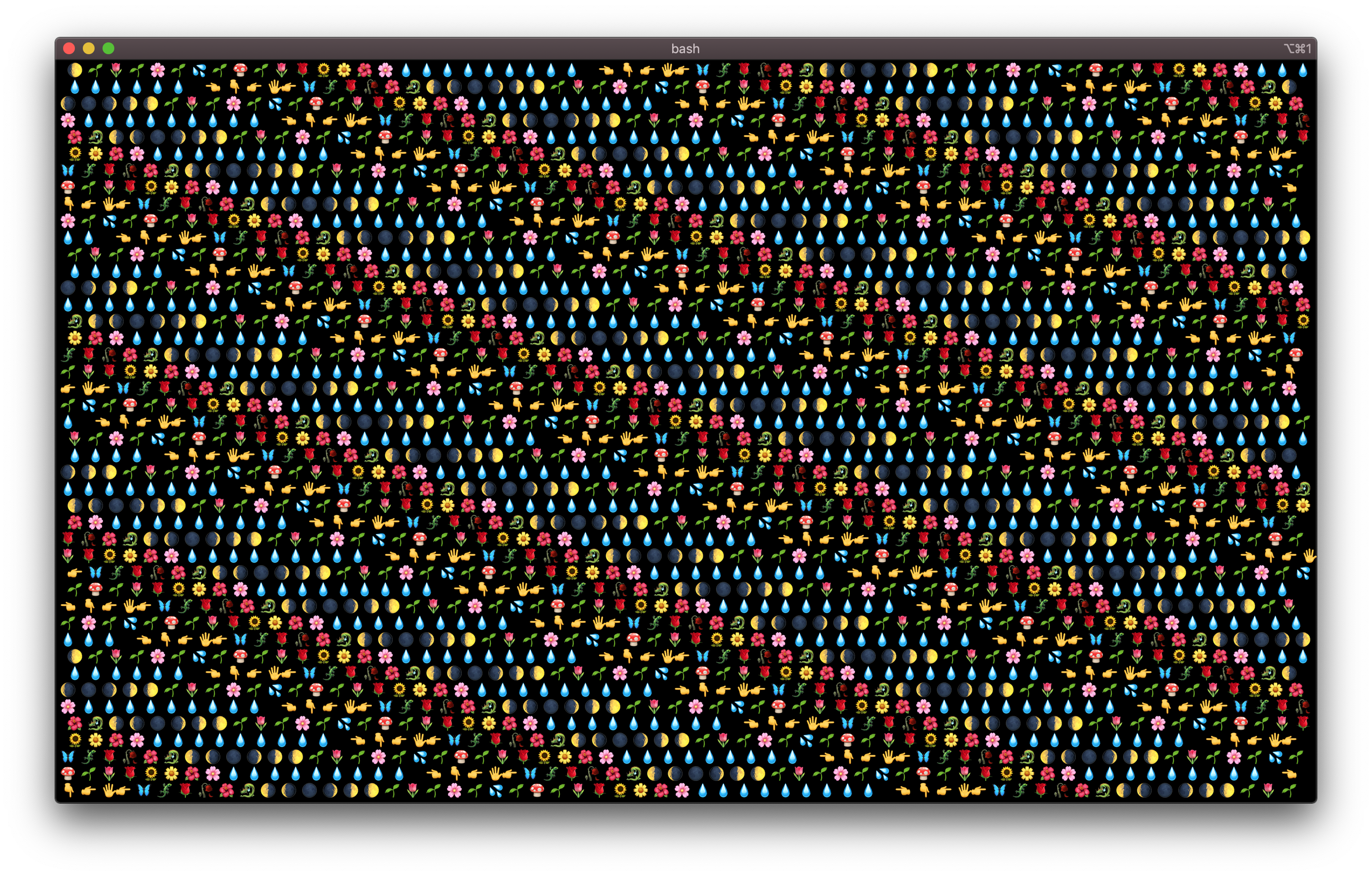 computer terminal with field of emoji symbols creating diagonal patterns